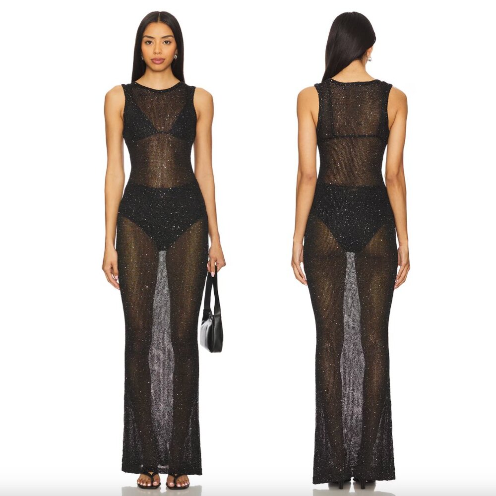superdown Sheer Sparkle Maxi Dress in Black perfect for Coachella